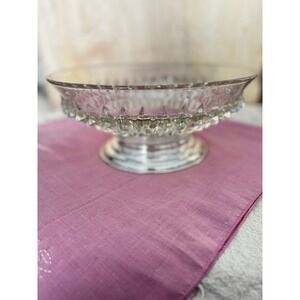Vintage Cut Crystal Centerpiece Bowl Silver Plated Pedestal Base Diamond Pattern